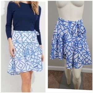 Vineyard Vines Bamboo Blue/White Lattice Wrap Skirt Women size 2 Grand millenial